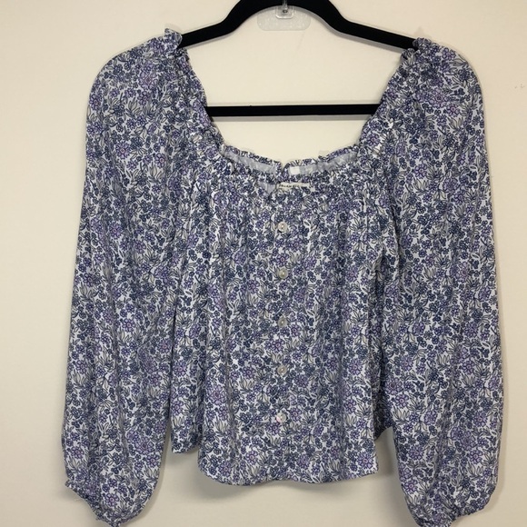 American Eagle Puff-Sleeve Button-Up Floral XS - Picture 6 of 10